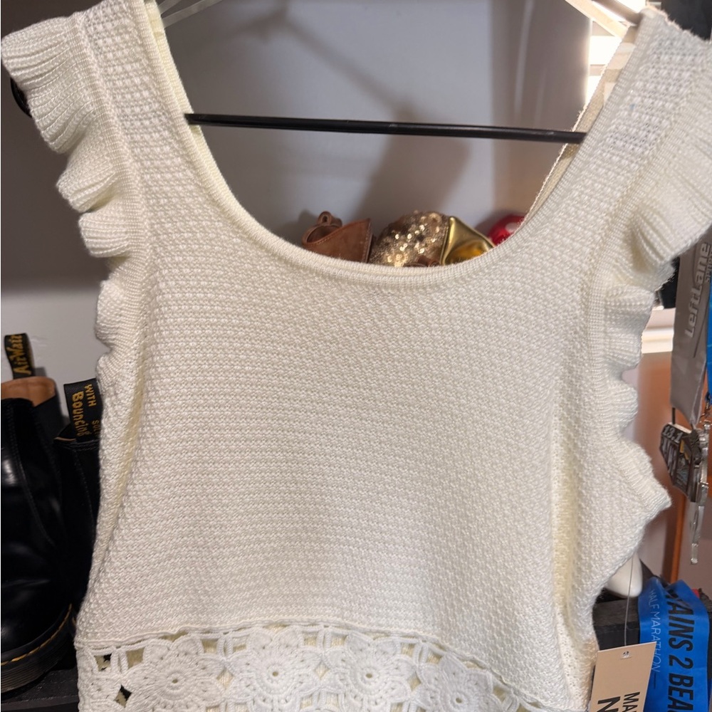 White Ruffled Knit Top